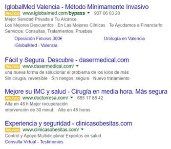 tratamientos medicos en AdWords
